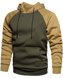 MANLUODANNI Herren Kapuzenpullover, Raglan Hoodie Herren Pullover mit Kapuze Casual Sweatshirt Classic Farbabstimmung Hoody Rundhals Armeegrün M von MANLUODANNI