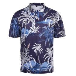 MANLUODANNI Herren Poloshirt Herren Hawaii Druck Golf Polohemd Sommer Casual Tennishemd Atmungsaktives Kurzarm Top Blau L von MANLUODANNI