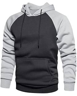 MANLUODANNI Herren Raglan Hoodie, Kapuzenpullover Herren Schlichter Vintage Pullover mit Kapuze Casual Sweatshirt Classic Farbabstimmung Männer Hoody Rundhals Dunkelgrau L von MANLUODANNI