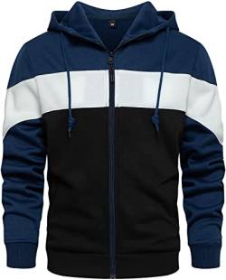 MANLUODANNI Kapuzenpullover Herren, Hoodies Herren Sweatjacke Männer Kapuzenjacke Farbblock Pullover Sweatshirtjacke mit Kapuze Blau-Schwarz S von MANLUODANNI