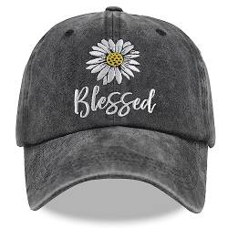 MANMESH HATT Bestickte Daisy Blessed Hut für Damen Herren, verstellbare Vintage gewaschene Baumwolle Christian Baseball Cap, Schwarz, Einheitsgr��e von MANMESH HATT