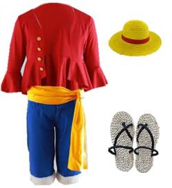 MANMICOS Anime Monkey D Luffy Cosplay Kostüm Halloween Herren Full Suit, rot, S von MANMICOS