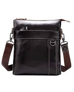 MANNUOSI Herren Schultertaschen Geschäft Erste Schicht Rindsleder Beiläufig Crossbody Tasche Kaffee braun von MANNUOSI