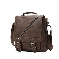 MANNUOSI Herren Schultertaschen Retro Hohe Kapazität PU-Leder Umhängetasche Tasche Handtasche Braun von MANNUOSI