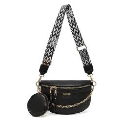 MANNUOSI bauchtasche damen Leder Crossbody Bag Damen Umhängetasche Damen Breiter gurt Geldbörse Schultertaschen, Mode Hüfttaschen Klein Moderne Breitem Schultergurt Schwarz A 1 von MANNUOSI