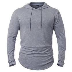 MANSDOUR Herren-Kapuzen-Shirt, langärmelig, für Workout, Sport, Freizeit, Laufen, T-Shirt, schnell trocknend, Pullover, hellgrau, Large von MANSDOUR