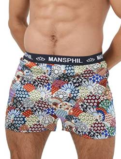 MANSPHIL Herren Seidendruck Boxershorts Maulbeerseide Unterwäsche Schlafshorts Lounge Pyjama mit Tasche, Ebullient Flower, Medium von MANSPHIL