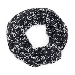 MANUMAR Loop-Schal für Damen in schwarz weiß mit Anker Motiv als perfektes Herbst Winter Accessoire von MANUMAR