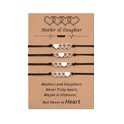 MANVEN 4 Stück Mutter und Tochter Armband Versprechen Passende Langstrecken Handgefertigte Herz Edelstahl Armbänder Geschenk für Frauen Mädchen Mama Familie von MANVEN