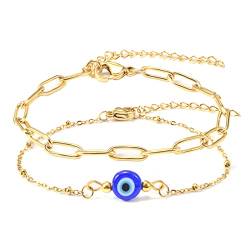 MANVEN Evil Eye Armband für Damen 18k Vergoldet Boho Geschichtet Armbänder Armkette für Frauen Mädchen für Sie von MANVEN
