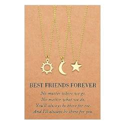 MANVEN Sonne und Mond Halskette Freundschaft Halsketten Freundschaftshalskette Beste Freundin Geschenke Geburtstag Geschenk für Schwestern Gute Freunde Frauen Teens Mädchen Schmucksets für 3 Gold von MANVEN