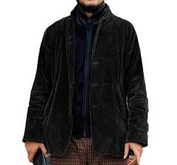 Herren Retro Style Cord Blazer Herren Stehkragen Einreihig Anzug Jacken Schwarz/Braun von MANYMANY