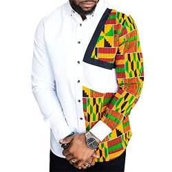 MANYMANY Afrikanische Kente Hemden, Herren Tribal Dashiki Button Bluse Langarm ethnische Hipster Tops von MANYMANY