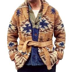 MANYMANY Azteken-Strickjacke für Herren, Vintage-Strickjacke mit Aztekenmuster, Oberbekleidung, Schalkragen, Bedruckte Strickoberteile von MANYMANY