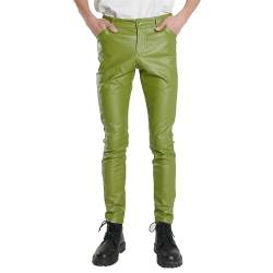 MANYMANY Braune Kunstlederhose für Herren, lässige PU-Nachtclub-Disco-Vintage-Hose, Blaue Motorrad-Bikerhose für Herren von MANYMANY