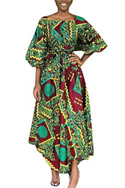 MANYMANY Damen Dashiki Afrikanisches Print Kleid Buntes Boho Maxikleid Ankara Abendkleider von MANYMANY