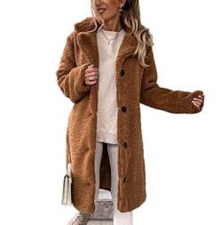 MANYMANY Damen Faux Shearling Jacke Revers Kunstpelz Langer Mantel Teddy Fuzzy Fleece Winter Outwear von MANYMANY