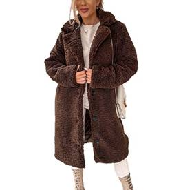 MANYMANY Damen Faux Shearling Jacke Revers Kunstpelz Langer Mantel Teddy Fuzzy Fleece Winter Outwear von MANYMANY