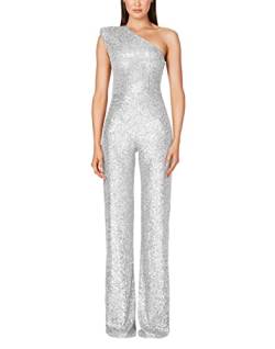 MANYMANY Damen Pailletten Jumpsuit TräGerlos EIN Schulter Glitzernd Silber Strampler Jumpsuit Party Glitzer Playsuit von MANYMANY