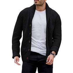 MANYMANY Herren Knopf Schalkragen Strickjacke Herren Casual Grobstrick Strickjacken Pullover Jacke von MANYMANY