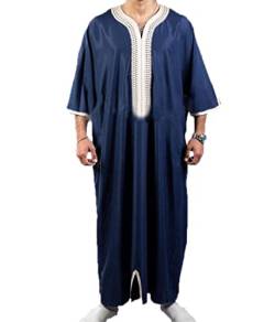 MANYMANY Männer Kaftan Stickerei Thobe Islamischer Naher Osten halbe Ärmel Roben marokkanische muslimische arabische Kleidung von MANYMANY