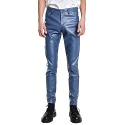 MANYMANY Männer Motorrad Workwear Faux Lederhose Dehnbare PU -Jeans Skinny Hosen weiße Biker Lederhose für Herren von MANYMANY