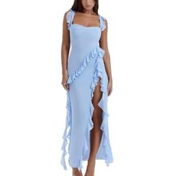 Träger-Rüschen-Maxikleid, ärmelloses Damen-Partykleid mit quadratischem Ausschnitt, gestuft, lang von MANYMANY