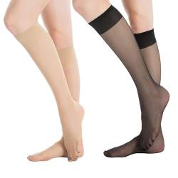 MANZI 12 Paare Damen Kniestrümpfe Breathable Ultra-Soft 15 DEN,6 Paare Schwarz,6 Paare Beige von MANZI