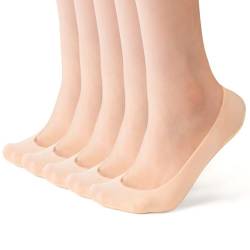 MANZI 5 Paar Füßlinge Damen Unsichtbar Nylon Söckchen Atmungsaktiv Sneaker Socken mit Rutschfest Silikon Hautfarben 38-41 von MANZI