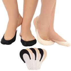 MANZI 6 Paar Zehensocken Füßlinge Damen Unsichtbare Halbe Socken mit Non-Slip TPU Schlinge,3 Paar Schwarz und 3 Paar Hautfarben von MANZI