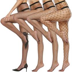 MANZI Damen Netzstrumpfhose Sexy Schwarz Übergröße strumpfhose 4 Paar, XL-XXL von MANZI