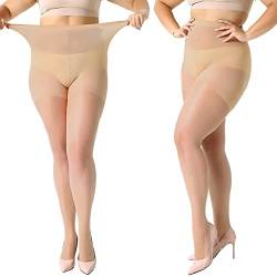 MANZI Damen Strumpfhose Übergröße Stützstrumpfhose Plus Size Transparent 2,Natürliches Nude Pairs XL von MANZI