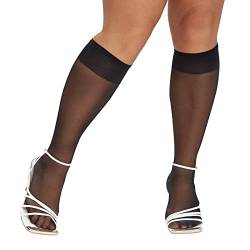 MANZI Große Größen Kniehohe Socken Damen Breite Sheer Pop Socken 20D 6 Paare Schwarz 3XL-4XL von MANZI