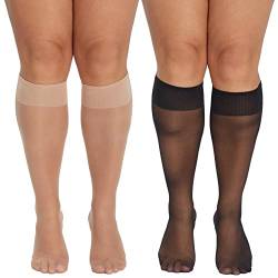 MANZI Große Größen Kniestrümpfe Damen Breite Sheer Pop Socken 20D 3 Paar Schwarz,3 Paar Natural Nude XL-2XL von MANZI