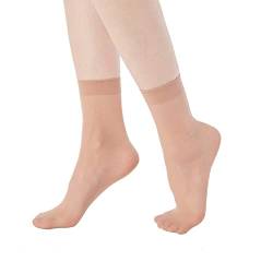 MANZI Nylon Socken Damen 12 Paar High Ankle Sheer Söckchen Bequeme Atmungsaktive Feinstrumpfsöckchen 20 Den,12 Paar Natur von MANZI