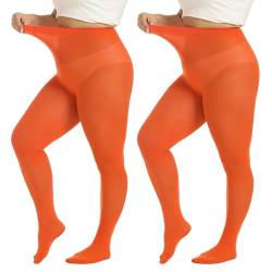 MANZI Strumpfhose Damen grosse grössen Bunte Feinstrumpfhose für Damen 70 Denier,Orange,XXL von MANZI