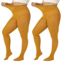 MANZI Strumpfhose Damen grosse grössen Bunte Feinstrumpfhose für Damen 70 Denier,Turmeric,3XL von MANZI