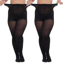 MANZI Strumpfhosen Damen Große Größen Blickdicht Stützstrumpfhose mit Control-Top 70 Denier XL,2 Paar Schwarz von MANZI