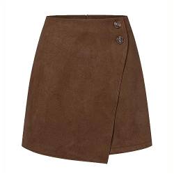 MAOAEAD Damen Unregelmäßiger Wildleder Minirock Herbst Winter Hohe Taille A-Linie Knopf Wildleder Rock mit Reißverschluss, braun, 48 von MAOAEAD