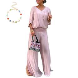 MAOAEAD Elegante Chiffon-Hose mit weitem Bein, zweiteiliges Set für Damen, lässige Hosenanzüge, halbformelle Hosen, Anzüge für Hochzeit, Abendveranstaltung, rose, 48 von MAOAEAD