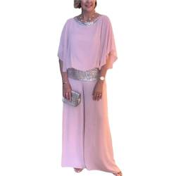 MAOAEAD Elegantes zweiteiliges Set für Damen, elegante Paillettenanzüge, halbformelle Hosenanzüge für Hochzeit, Abendparty, Rosa, Größe S von MAOAEAD