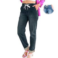 MAOAEAD Frauen Pull On Denim Jogger mit Kordelzug Elastische Taille Stretch Hosen Casual Hi-Rise Pull-On Jeans für Frauen (Black,3XL) von MAOAEAD