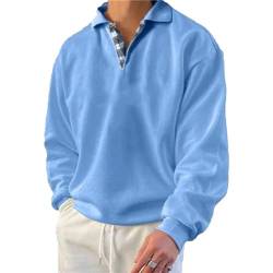 MAOAEAD Gentleman Ocean Casual Tops Herren Crewneck Sweatshirts Loose Fit Langarm Sport Golf Poloshirt Tops, hellblau, XL von MAOAEAD