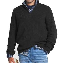 MAOAEAD Herren Kaschmir Business Casual Zipper Sweater Classic Herren Viertel Zip Up Pullover Herbst Lose Mock Neck Pullover, Schwarz , Large von MAOAEAD