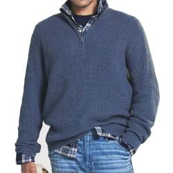MAOAEAD Herren Kaschmir Business Casual Zipper Sweater Classic Herren Viertel Zip Up Pullover Herbst Lose Mock Neck Pullover, blau, XXXL von MAOAEAD