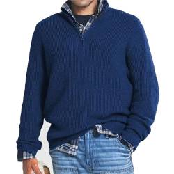 MAOAEAD Herren Kaschmir Business Casual Zipper Sweater Classic Herren Viertel Zip Up Pullover Herbst Lose Mock Neck Pullover, dunkelblau, X-Large von MAOAEAD