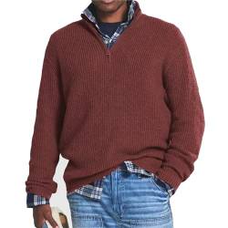 MAOAEAD Herren Kaschmir Business Casual Zipper Sweater Classic Herren Viertel Zip Up Pullover Herbst Lose Mock Neck Pullover, rot, Medium von MAOAEAD