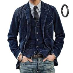 MAOAEAD Herren Vintage Cord Revers Jacke Winter Cord Blazer Elegant Einfarbig Cord Revers Tasche Jacke (Blau, 3XL) von MAOAEAD