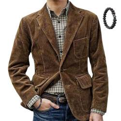 MAOAEAD Herren Vintage Cord Revers Jacke Winter Cord Blazer Elegant Einfarbig Cord Revers Tasche Jacke (Braun, L) von MAOAEAD