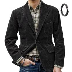 MAOAEAD Herren Vintage Cord Revers Jacke Winter Cord Blazer Elegant Einfarbig Cord Revers Tasche Jacke (Schwarz, L) von MAOAEAD